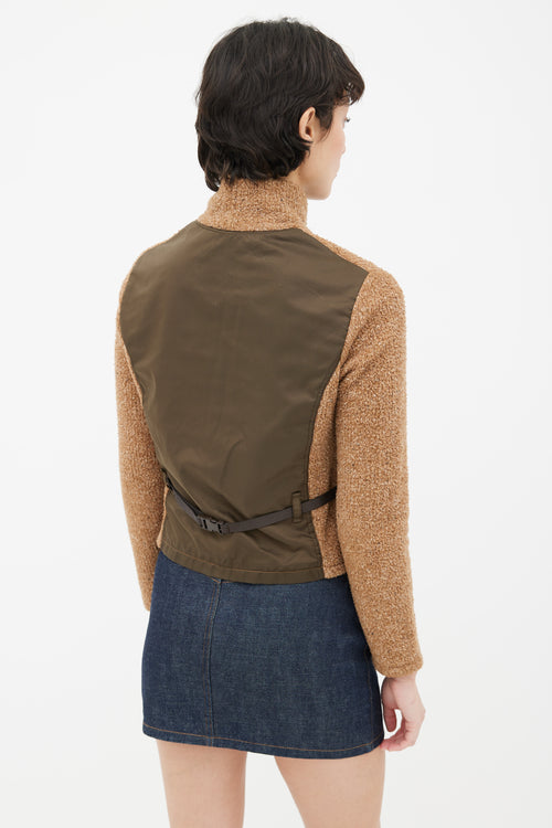 Miu Miu Brown 
Green Panelled Buckle Turtleneck