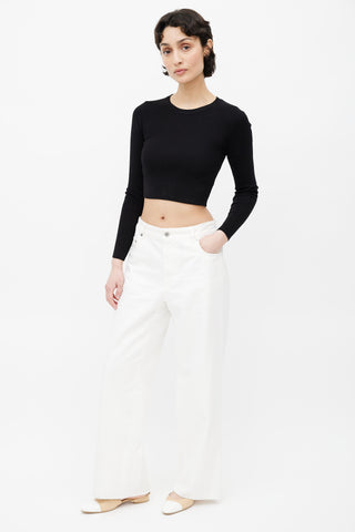 Miu Miu White Embroidered Logo Wide Leg Jeans