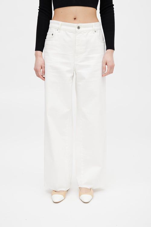 Miu Miu White Embroidered Logo Wide Leg Jeans