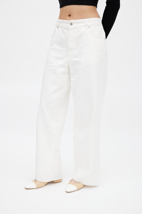 Miu Miu White Embroidered Logo Wide Leg Jeans