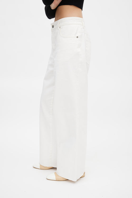 Miu Miu White Embroidered Logo Wide Leg Jeans