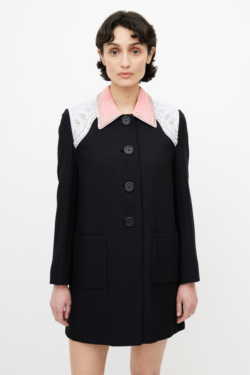 Miu Miu Black Sequin Collar Coat