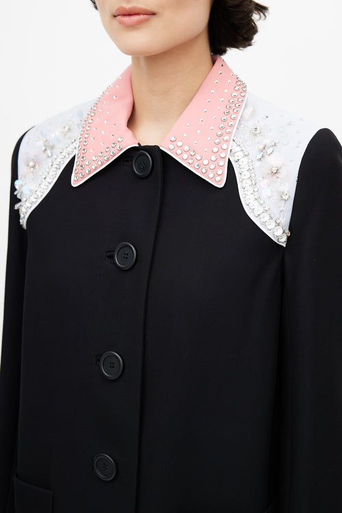 Miu Miu Black Sequin Collar Coat