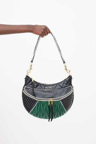 Miu Miu Black 
Green Leather Rider Shoulder  Bag