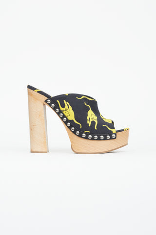 Miu Miu Black 
Yellow Printed Mule