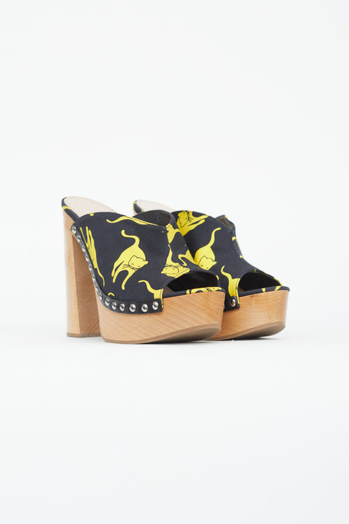 Miu Miu Black 
Yellow Printed Mule