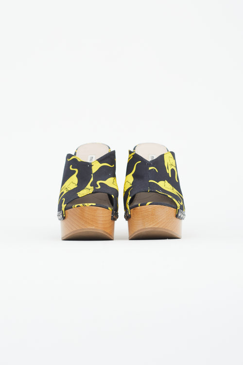 Miu Miu Black 
Yellow Printed Mule