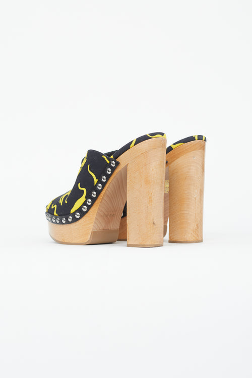 Miu Miu Black 
Yellow Printed Mule