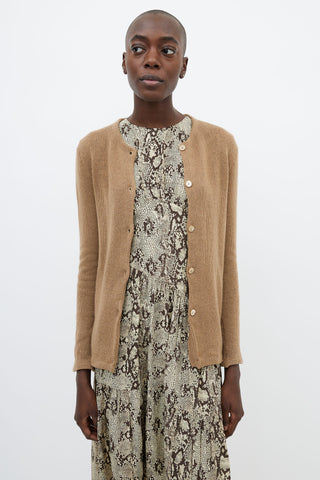 Miu Miu Brown Knit Crew Neck Cardigan