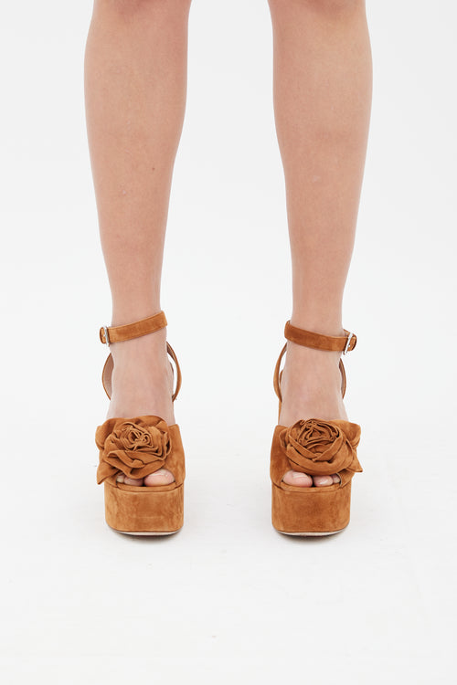 Miu Miu Brown Suede Flower Platform Heel