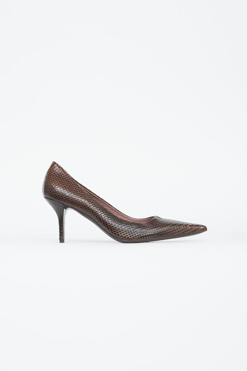 Miu Miu Brown Textured Leather Pump