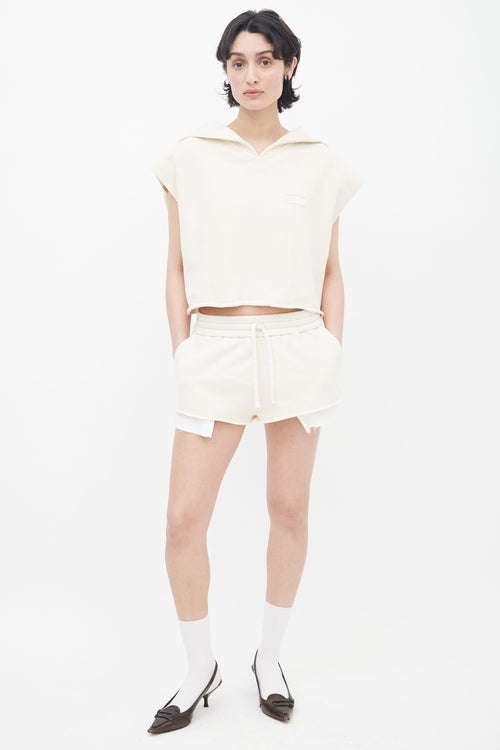 Miu Miu Spring 2022 Cream Logo Sleeveless Hoodie