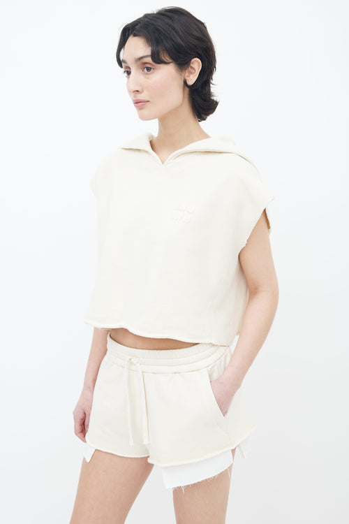 Miu Miu Spring 2022 Cream Logo Sleeveless Hoodie