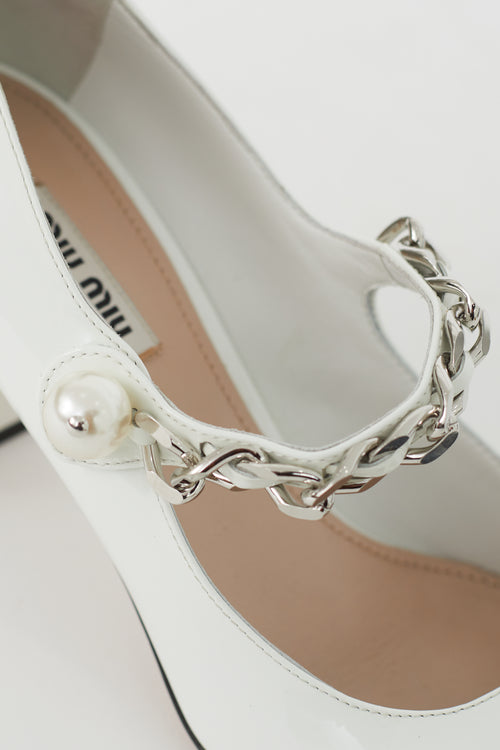 Miu Miu White Patent Pearl Mary Jane Heel