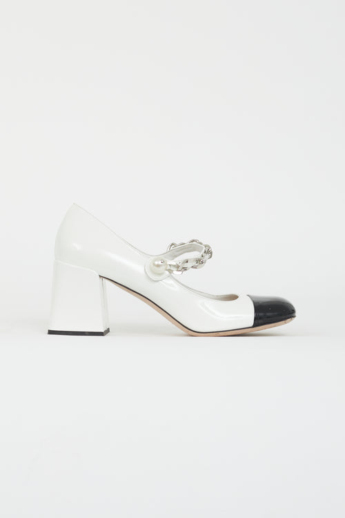 Miu Miu White Patent Pearl Mary Jane Heel