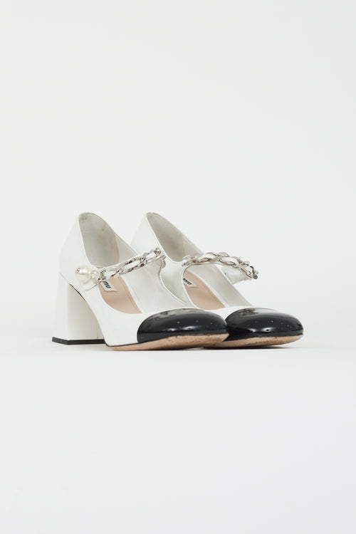 Miu Miu White Patent Pearl Mary Jane Heel