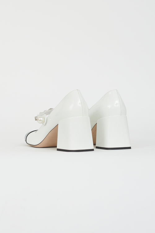 Miu Miu White Patent Pearl Mary Jane Heel