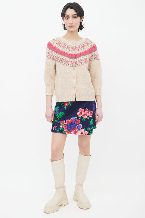 Molly Goddard Beige 
Pink Fair Isle Knit Cardigan