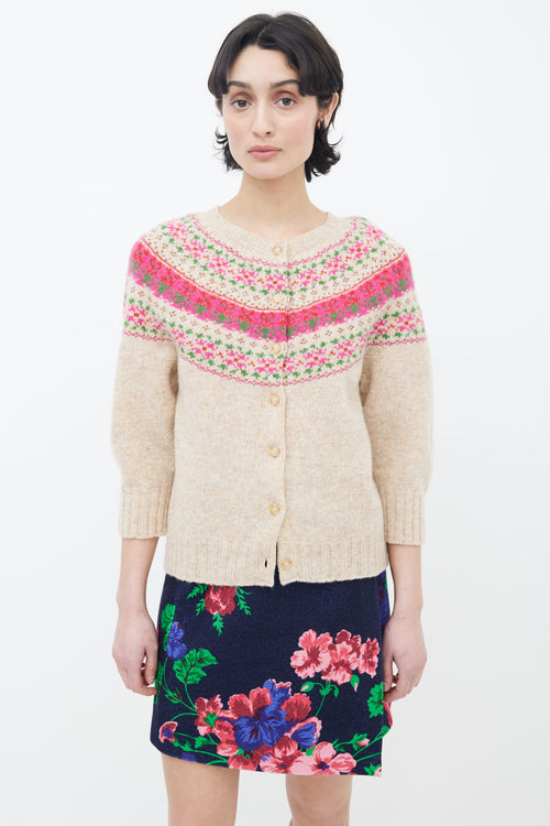 Molly Goddard Beige 
Pink Fair Isle Knit Cardigan