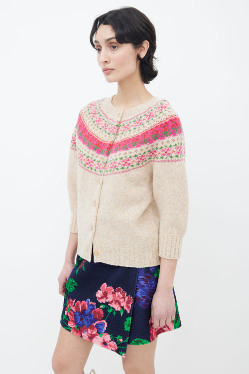 Molly Goddard Beige 
Pink Fair Isle Knit Cardigan