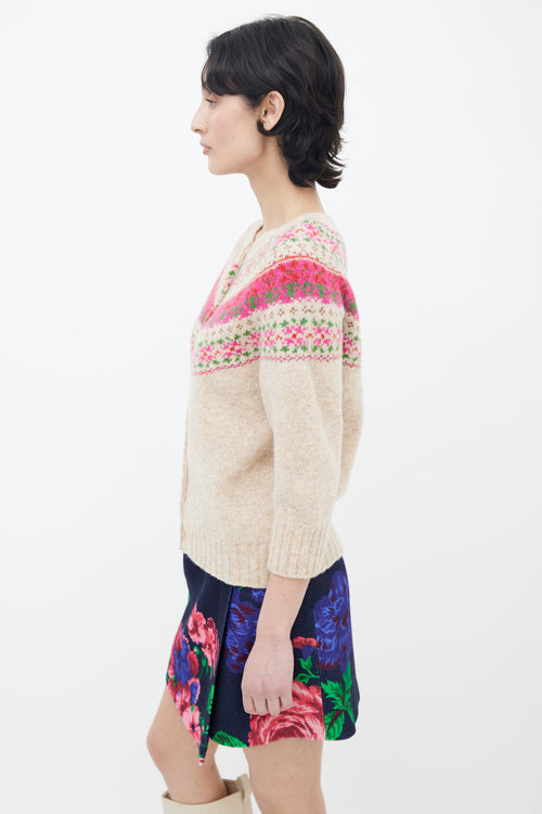 Molly Goddard Beige 
Pink Fair Isle Knit Cardigan