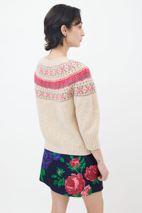 Molly Goddard Beige 
Pink Fair Isle Knit Cardigan