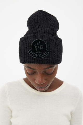 Moncler Black Berretto Tricot Wool Ribbed Beanie