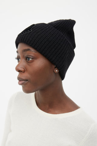 Moncler Black Berretto Tricot Wool Ribbed Beanie