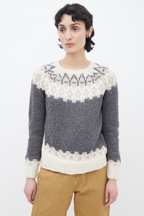 Moncler Grey 
White Fair Isle Knit Sweater