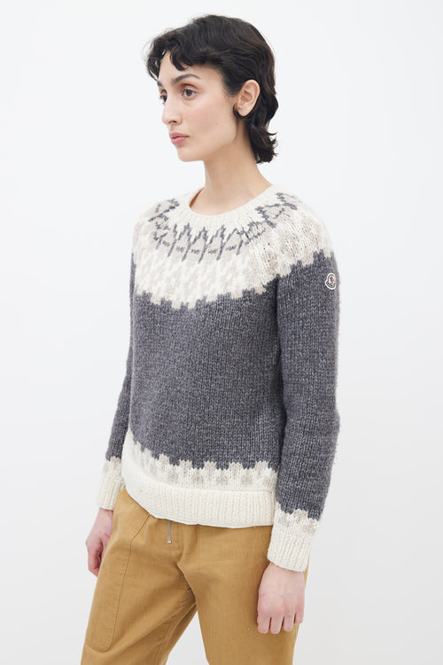 Moncler Grey 
White Fair Isle Knit Sweater