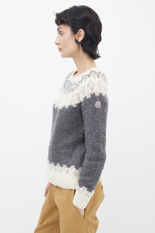 Moncler Grey 
White Fair Isle Knit Sweater