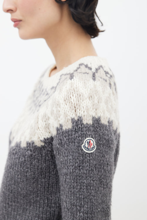 Moncler Grey 
White Fair Isle Knit Sweater