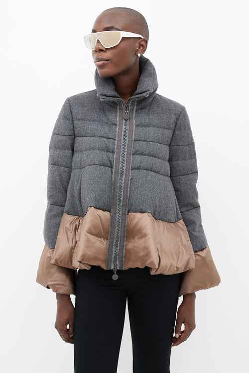 Moncler Grey Wool 
Bronze Nylon Zipped Coat