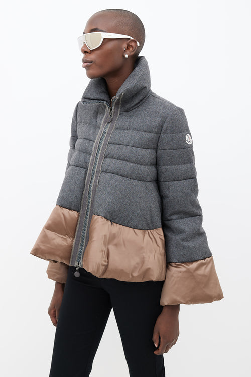 Moncler Grey Wool 
Bronze Nylon Zipped Coat