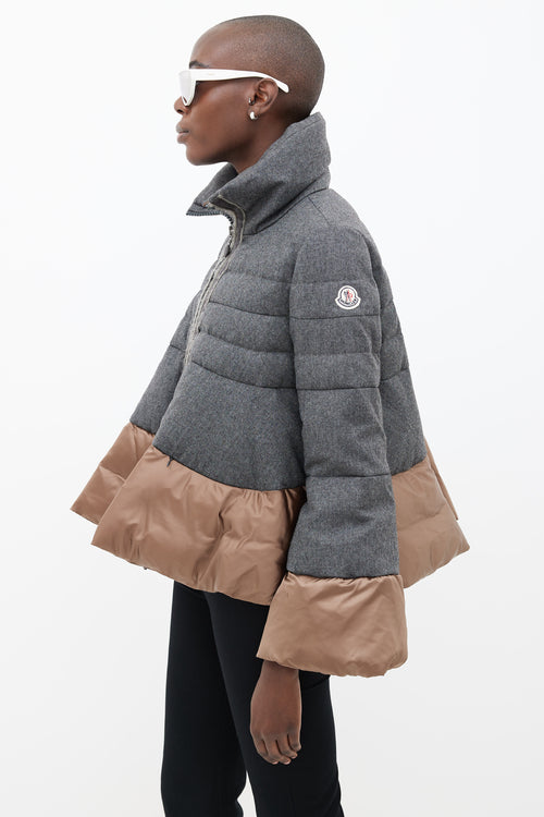 Moncler Grey Wool 
Bronze Nylon Zipped Coat