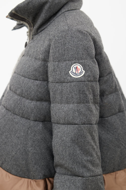 Moncler Grey Wool 
Bronze Nylon Zipped Coat