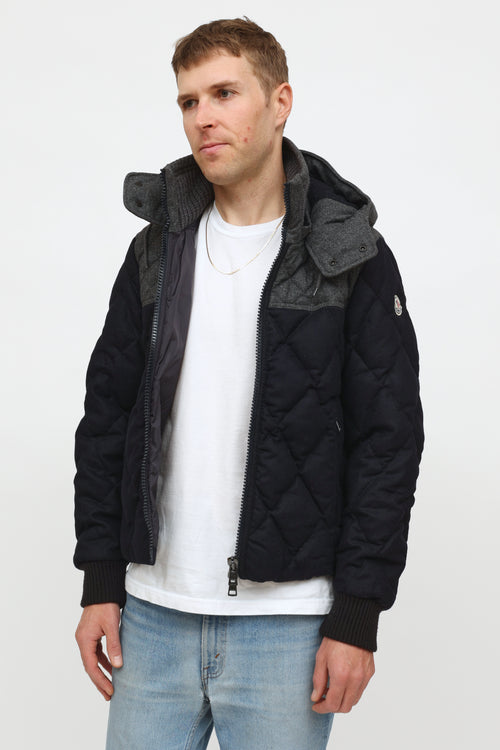 Moncler Men
s Navy 
Grey Quilted Jacket