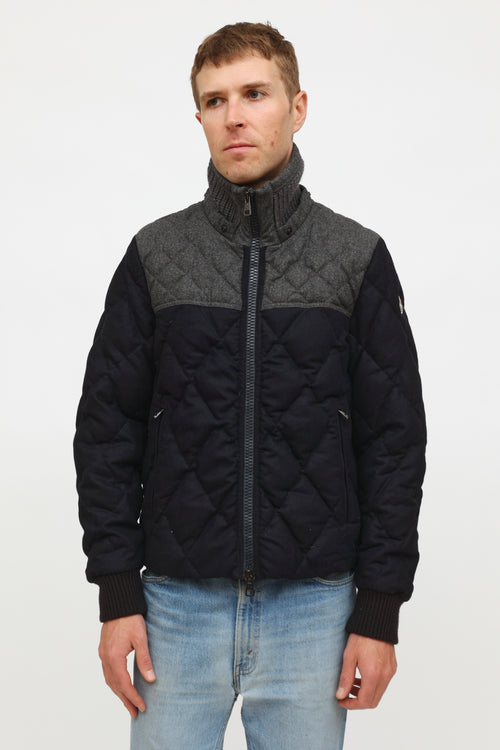 Moncler Men
s Navy 
Grey Quilted Jacket