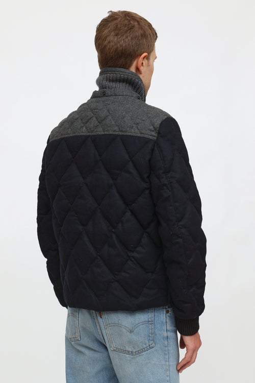 Moncler Men
s Navy 
Grey Quilted Jacket