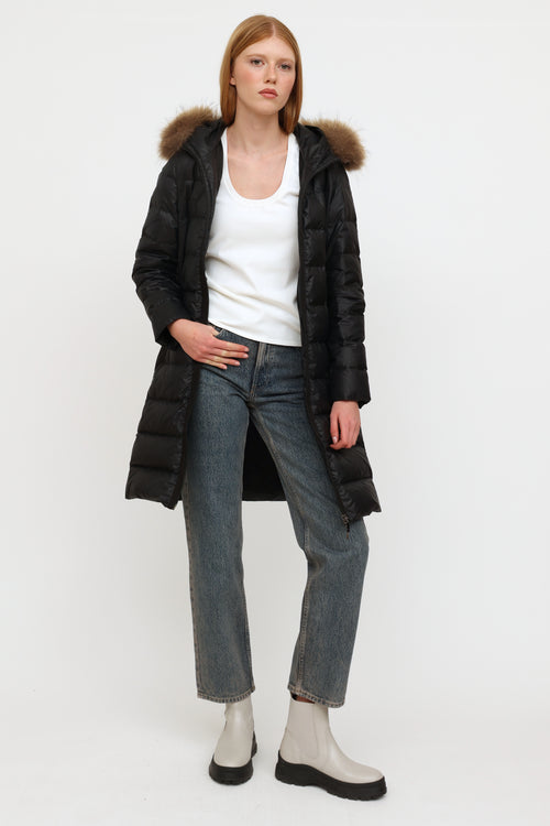 Moncler Navy Nantes Fur Trim Coat