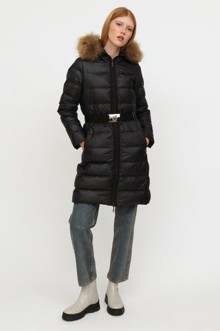 Moncler Navy Nantes Fur Trim Coat