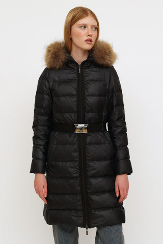 Moncler Navy Nantes Fur Trim Coat