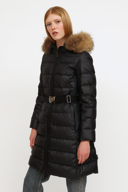 Moncler Navy Nantes Fur Trim Coat