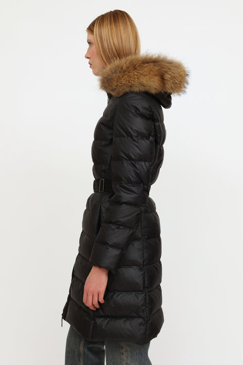 Moncler Navy Nantes Fur Trim Coat