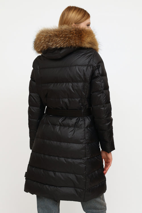 Moncler Navy Nantes Fur Trim Coat