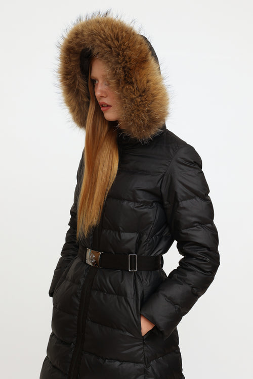 Moncler Navy Nantes Fur Trim Coat