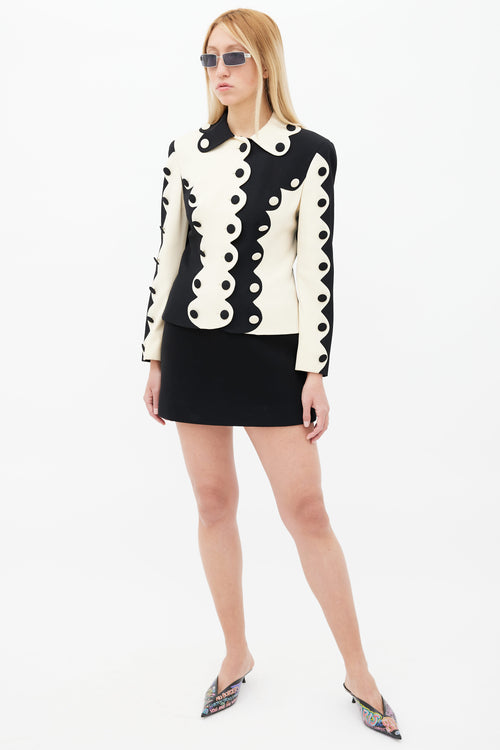 Moschino 1990s Black 
Cream Two-Tone Wave Jacket