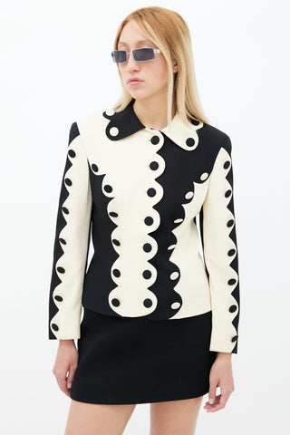 Moschino 1990s Black 
Cream Two-Tone Wave Jacket