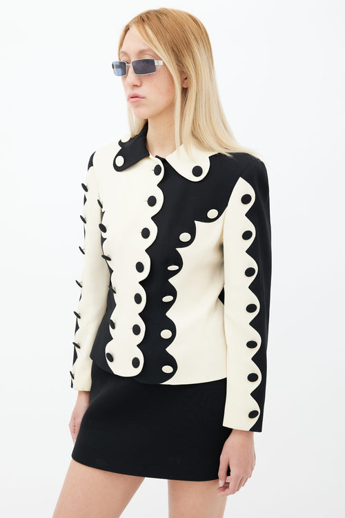 Moschino 1990s Black 
Cream Two-Tone Wave Jacket