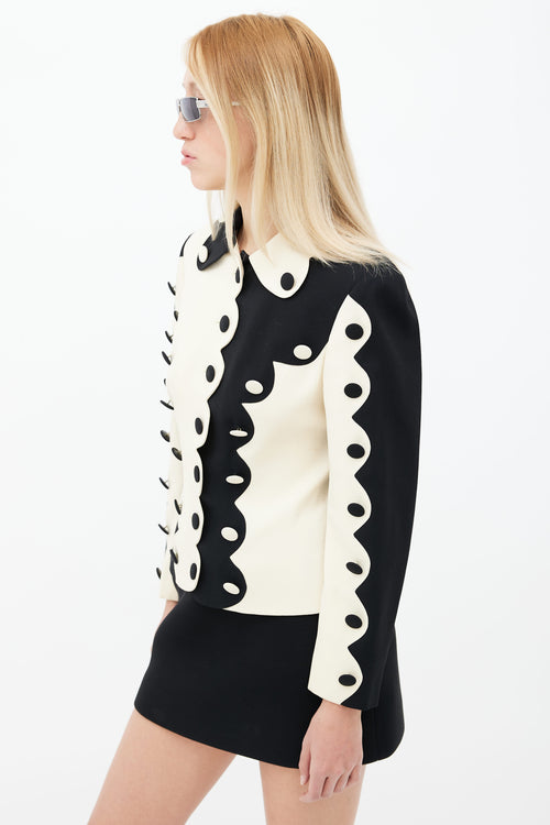 Moschino 1990s Black 
Cream Two-Tone Wave Jacket